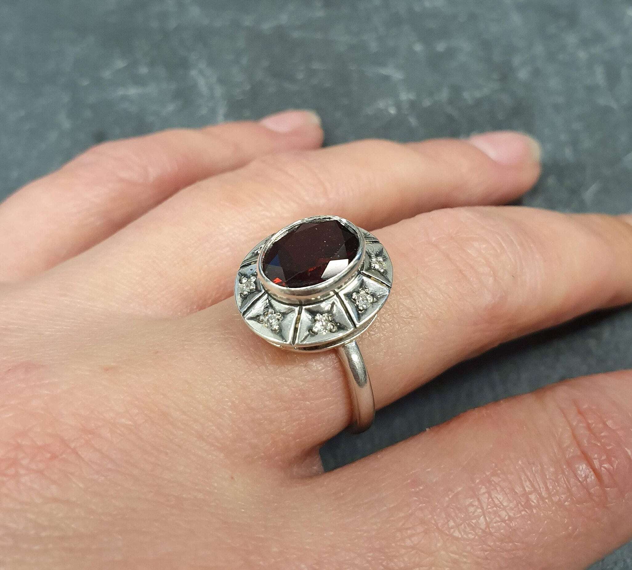 Red Garnet Ring, Natural Red Garnet, Red January Birthstone, Silver Tribal Ring, Garnet Ring, Boho Ring, Red Diamond Ring, Solid Silver Ring