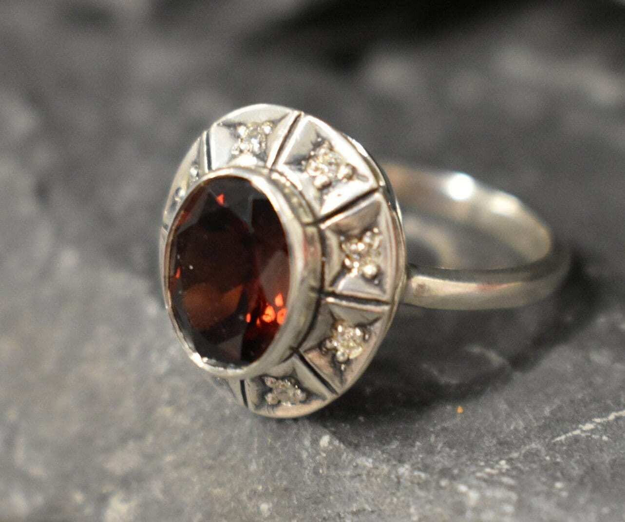Red Garnet Ring, Natural Red Garnet, Red January Birthstone, Silver Tribal Ring, Garnet Ring, Boho Ring, Red Diamond Ring, Solid Silver Ring