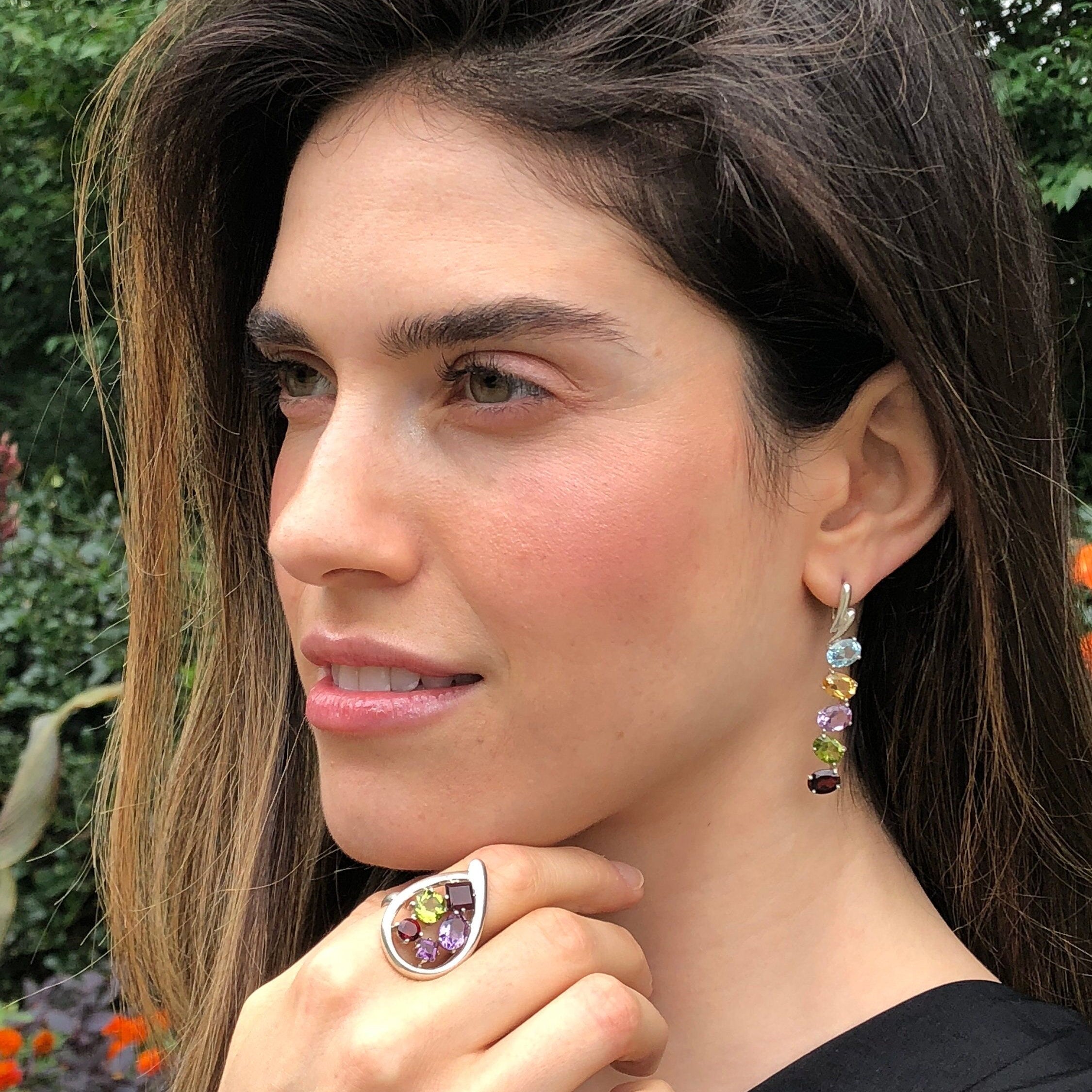 Topaz Ring, Natural Topaz, Teardrop Ring, Garnet Ring, Amethyst Ring, Peridot Ring, Mulitstone Ring, Solid Silver Ring, Unique Ring, Topaz