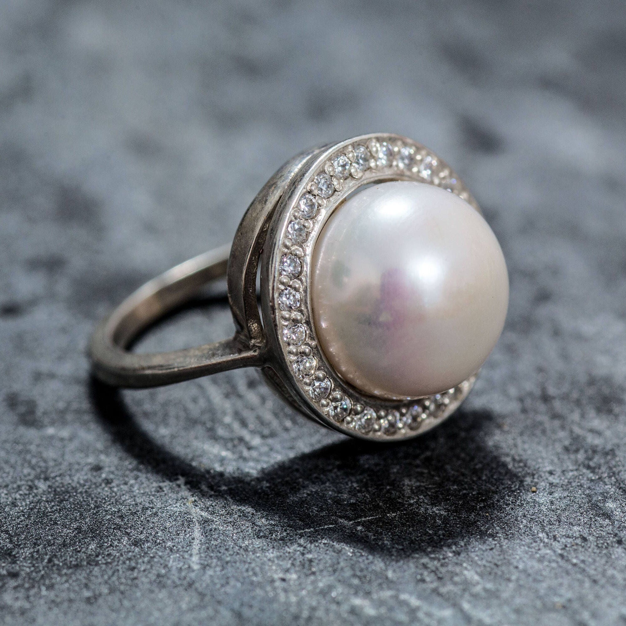 White Pearl Ring, Natural Pearl Ring, Pearl Ring, Large Pearl Ring, Vintage Pearl Ring, June Birthstone, June Ring, Solid Silver Ring, Pearl