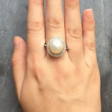 White Pearl Ring, Natural Pearl Ring, Pearl Ring, Large Pearl Ring, Vintage Pearl Ring, June Birthstone, June Ring, Solid Silver Ring, Pearl