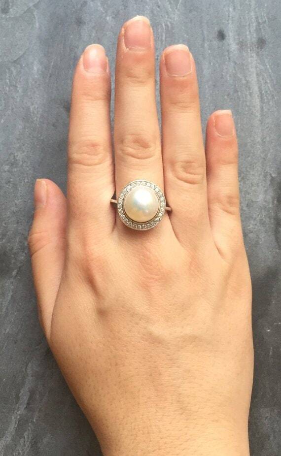 White Pearl Ring, Natural Pearl Ring, Pearl Ring, Large Pearl Ring, Vintage Pearl Ring, June Birthstone, June Ring, Solid Silver Ring, Pearl