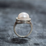 White Pearl Ring, Natural Pearl Ring, Pearl Ring, Large Pearl Ring, Vintage Pearl Ring, June Birthstone, June Ring, Solid Silver Ring, Pearl