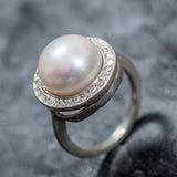 White Pearl Ring, Natural Pearl Ring, Pearl Ring, Large Pearl Ring, Vintage Pearl Ring, June Birthstone, June Ring, Solid Silver Ring, Pearl