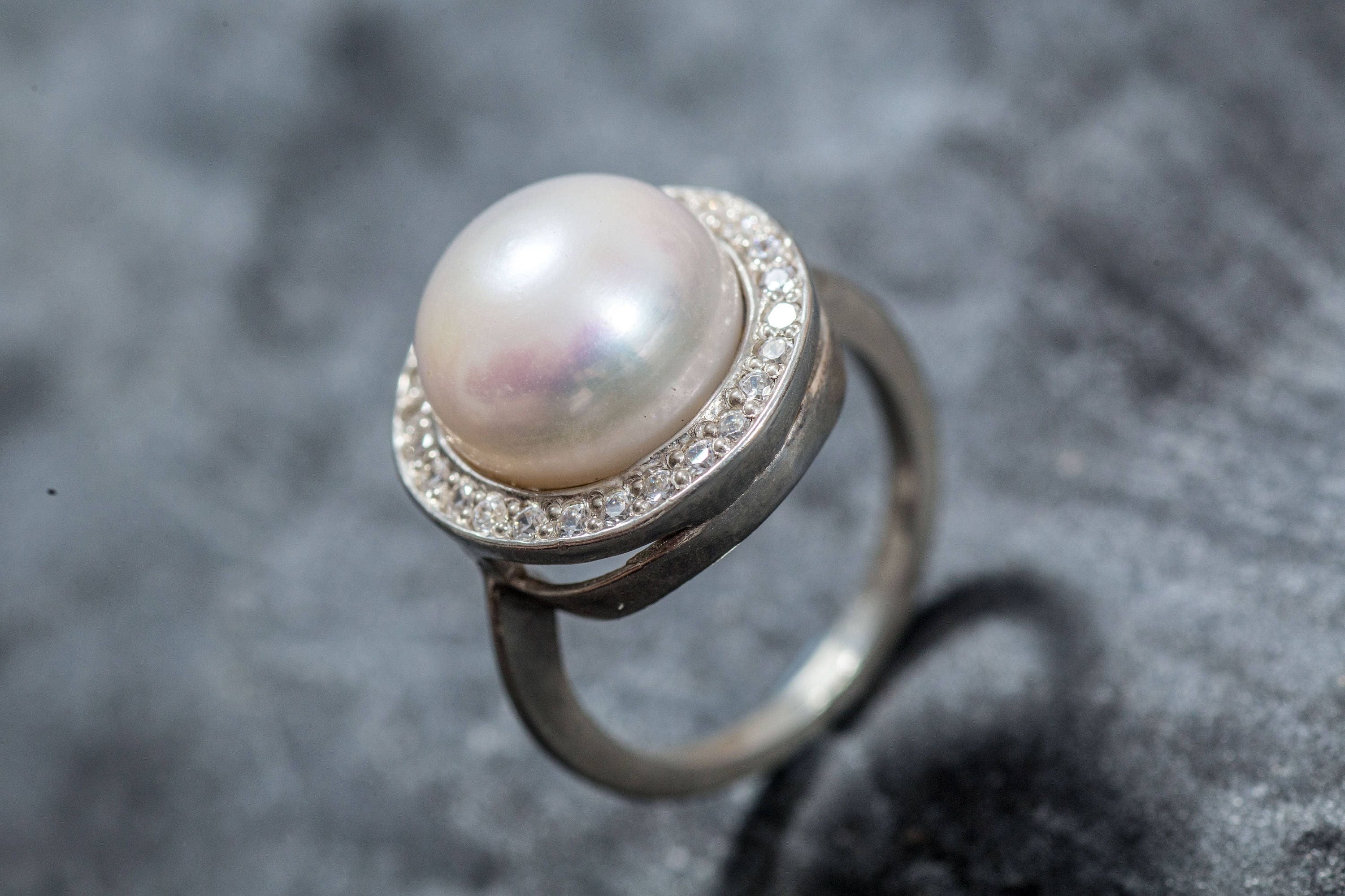 White Pearl Ring, Natural Pearl Ring, Pearl Ring, Large Pearl Ring, Vintage Pearl Ring, June Birthstone, June Ring, Solid Silver Ring, Pearl