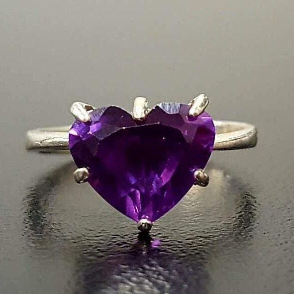 Vintage Sterling Amethyst and sapphire heart newest ring