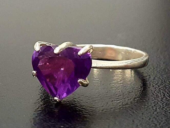 Purple Heart Ring - Natural Amethyst Ring, February Birthstone Ring