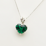 Beautiful 925 Sterling Silver Emerald Pendant with Heart-Shaped Gem, a timeless gift for May birthdays and special moments.