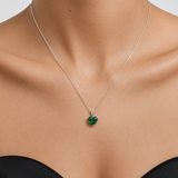 Elegant 925 Sterling Silver Emerald Pendant with Heart-Shaped Green Emerald, perfect for birthdays and special occasions.