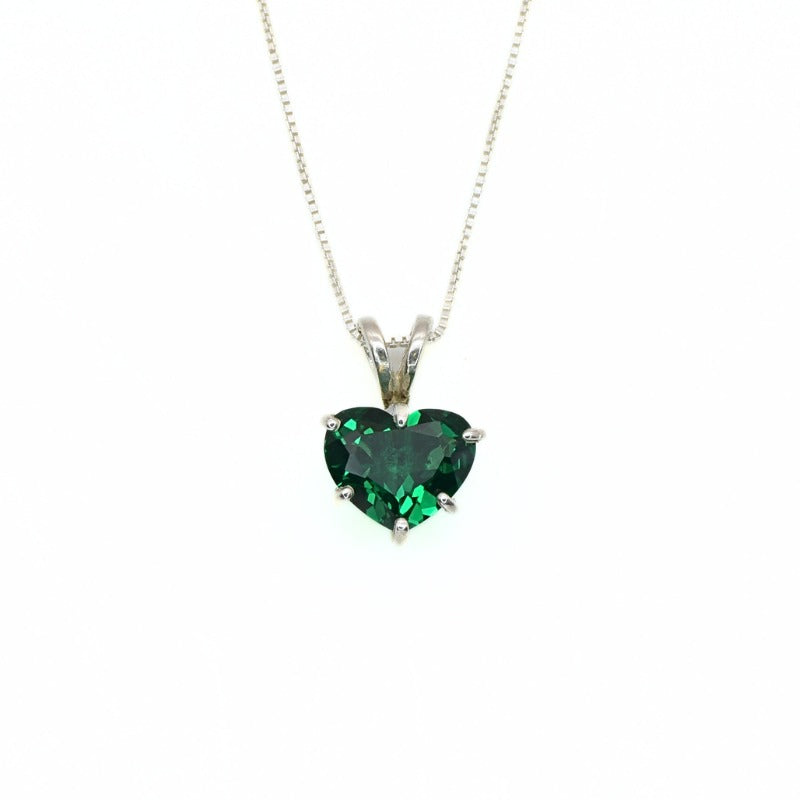 Emerald Heart Pendant - Green Heart Pendant, Silver Heart Pendant