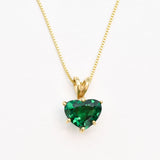 Created Emerald Pendant made in 18k Gold Vermeil with Heart Created Green Emerald in Solitaire setting, May Birthstone gift idea, symbolizes, ideal for everyday wear and perfect for birthday gifting and special occasions.