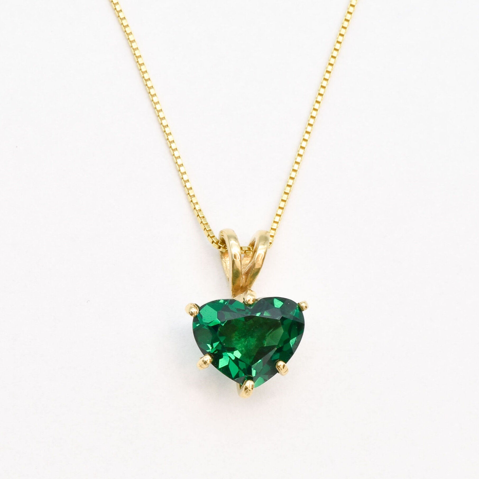 Created Emerald Pendant made in 18k Gold Vermeil with Heart Created Green Emerald in Solitaire setting, May Birthstone gift idea, symbolizes, ideal for everyday wear and perfect for birthday gifting and special occasions.