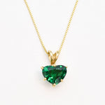 Created Emerald Pendant made in 18k Gold Vermeil with Heart Created Green Emerald in Solitaire setting, May Birthstone gift idea, symbolizes, ideal for everyday wear and perfect for birthday gifting and special occasions.