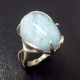 Genuine Aquamarine Ring - Large Blue Ring - Vintage Solitaire Ring