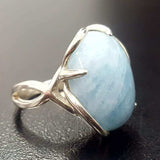 Genuine Aquamarine Ring - Large Blue Ring - Vintage Solitaire Ring