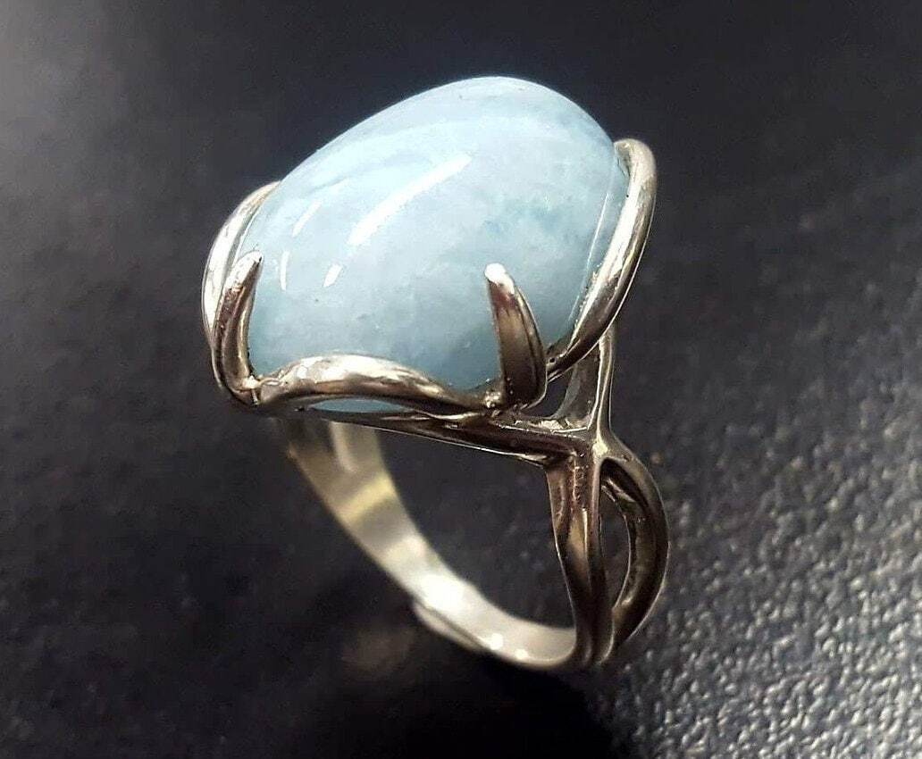 Genuine Aquamarine Ring - Large Blue Ring - Vintage Solitaire Ring