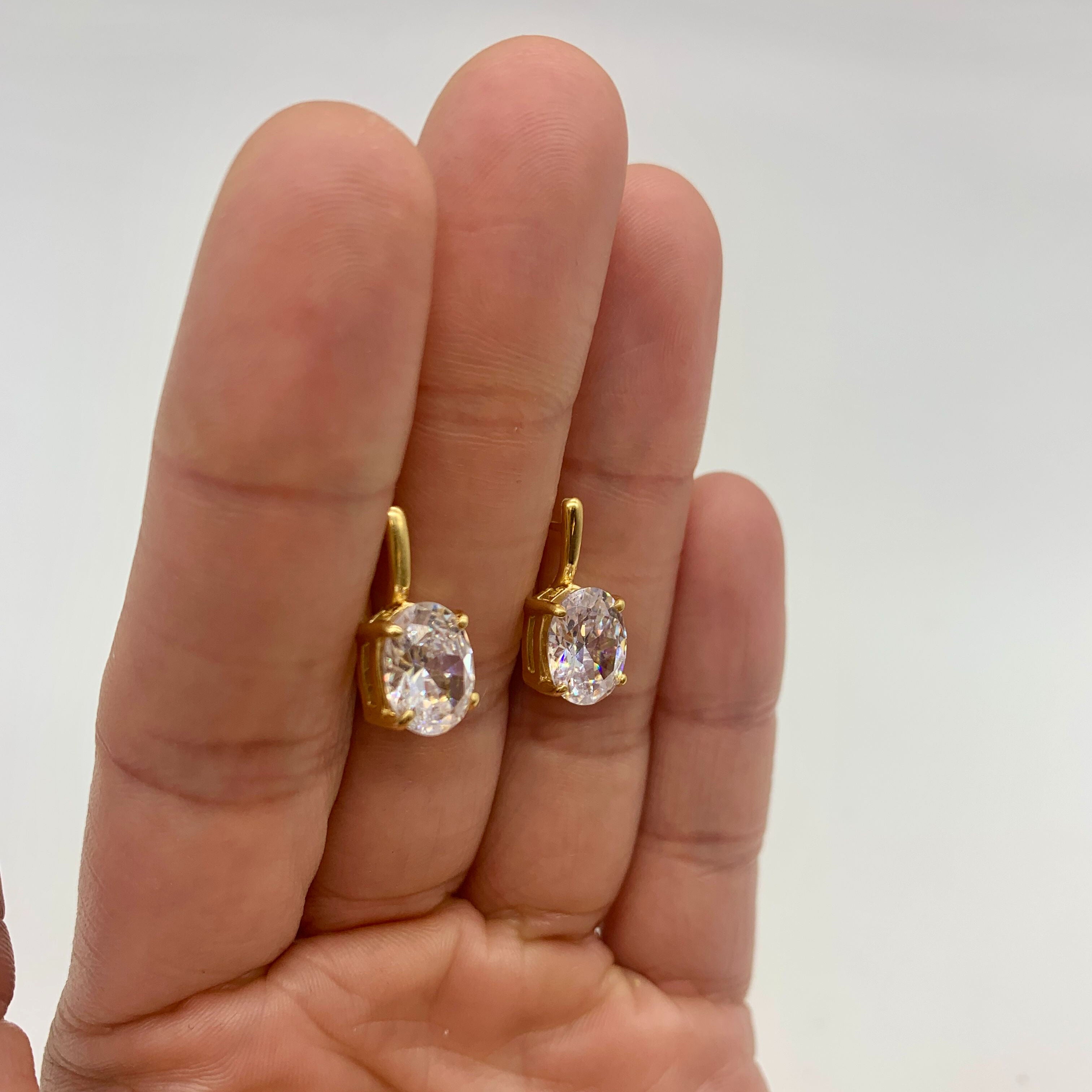 Simple Oval Diamonds Earrings, Created CZ Diamond, Sparkly 6 Carat Earrings, Bridal Earrings, Dainty Earrings, Solid Silver Earrings(1)