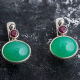 Chrysoprase Vintage Earrings - Two Stone Earrings - Natural Chrysoprase Earrings