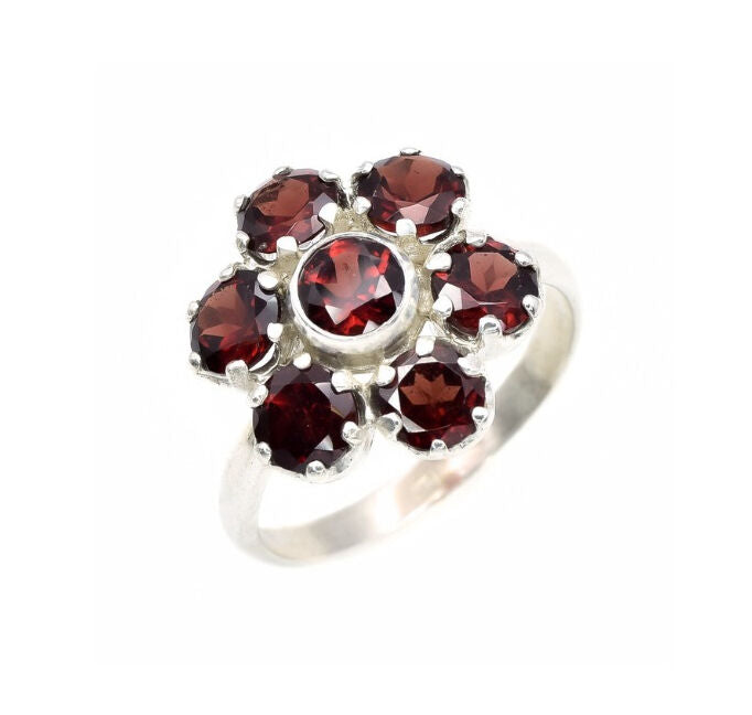 Flower Ring, Garnet Ring, Natural Garnet, Vintage Garnet Ring, January Birthstone, January Ring, Vintage Rings, Rose Ring, Solid Silver Ring