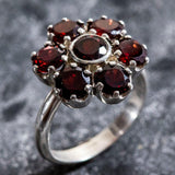 Flower Ring, Garnet Ring, Natural Garnet, Vintage Garnet Ring, January Birthstone, January Ring, Vintage Rings, Rose Ring, Solid Silver Ring