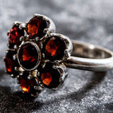 Flower Ring, Garnet Ring, Natural Garnet, Vintage Garnet Ring, January Birthstone, January Ring, Vintage Rings, Rose Ring, Solid Silver Ring