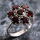 Flower Ring, Garnet Ring, Natural Garnet, Vintage Garnet Ring, January Birthstone, January Ring, Vintage Rings, Rose Ring, Solid Silver Ring