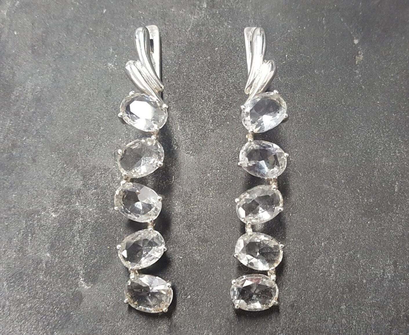 Long Earrings, White Topaz Earrings, Bridal Earrings, Vintage Earrings, Statement Earrings, Evening Wear Earrings, Sterling Silver Earrings