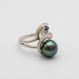 Statement Black Pearl Ring - Spiral Silver Ring - Natural Pearl Ring