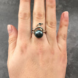 Statement Black Pearl Ring - Spiral Silver Ring - Natural Pearl Ring