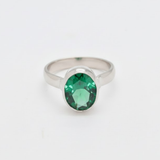 Created Emerald Ring made in 925 Sterling Silver with Oval Created Green Emerald in Bezel setting, May Birthstone gift idea, symbolizes, ideal for everyday wear and perfect for birthday gifting and special occasions.