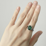 Emerald Bezel Ring in 925 Sterling Silver, featuring Oval Created Green Emerald, perfect for May birthdays and special occasions.