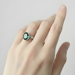 Stylish 925 Sterling Silver ring featuring an Oval Created Green Emerald, ideal for everyday use and May birthday celebrations.