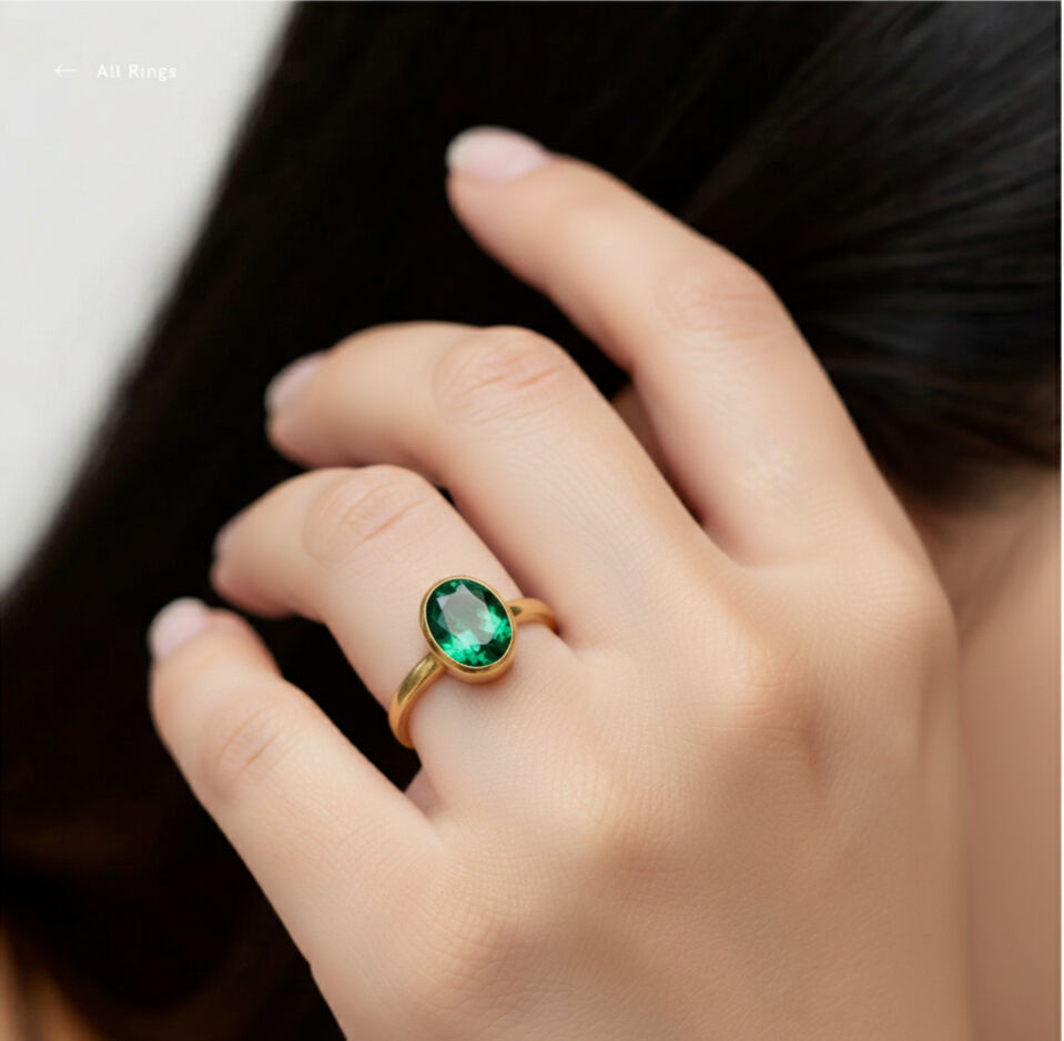 Beautifully crafted 18k Gold Vermeil ring with Bezel-set Created Green Emerald, ideal for daily elegance and gift-giving.