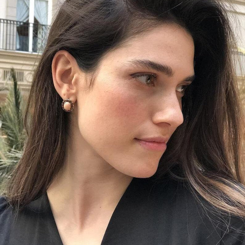 Precious Opal Earrings, Natural Opal, Victorian Earrings, October Birthstone, Oval Stud Earrings, Tourmaline Earrings, Solid Silver Earrings