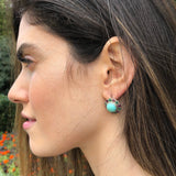 Turquoise Victorian Earrings - Colorful Flower Studs - Genuine Turquoise Earrings