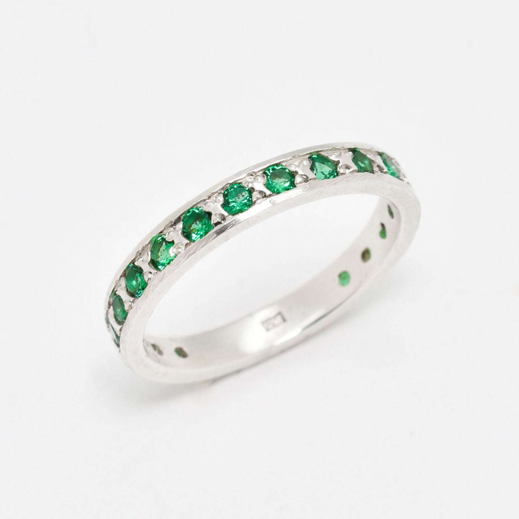 Emerald Stacking Band, Emerald Eternity Ring, Created Emerald Ring, Full Eternity Band, Emerald Wedding Ring, Stackable Ring, 925 Silver