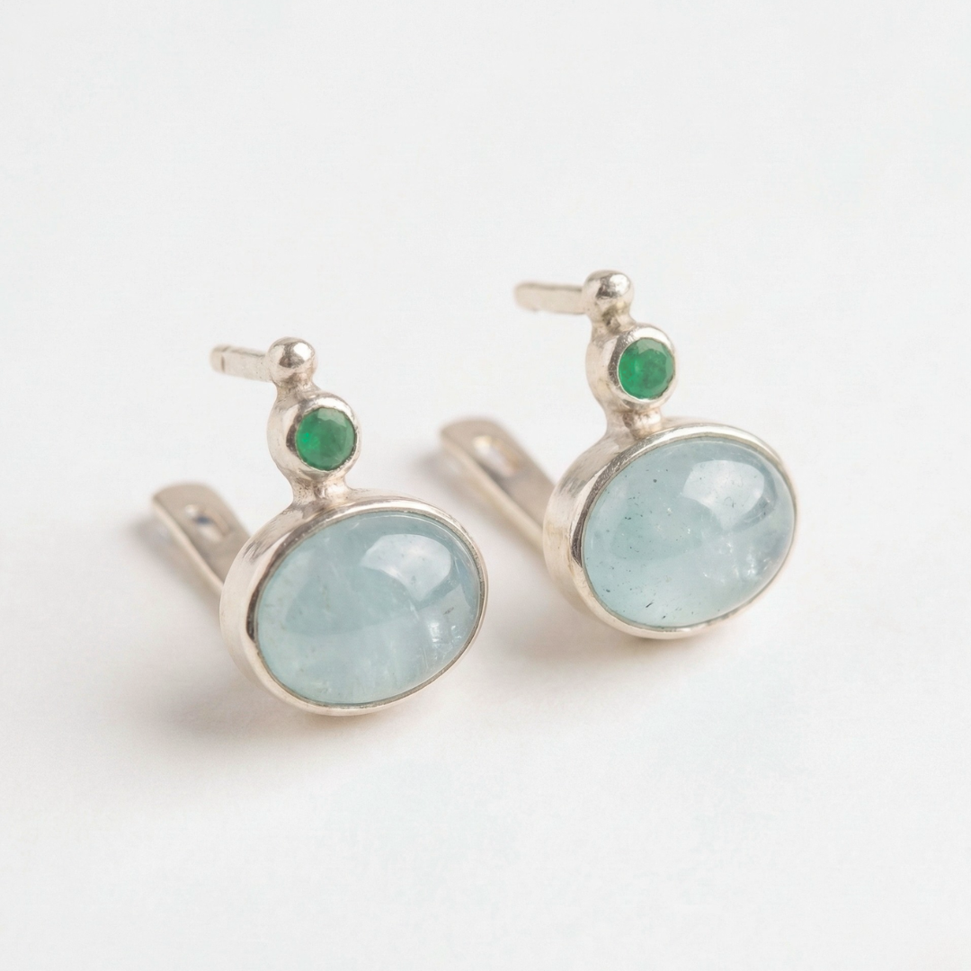 Natural Aquamarine Earrings made in 925 Sterling Silver with Oval Natural Blue Aquamarine in Bezel setting, March Birthstone gift idea, symbolizes courage & good luck, ideal for everyday wear and perfect for birthday gifting and special occasions.