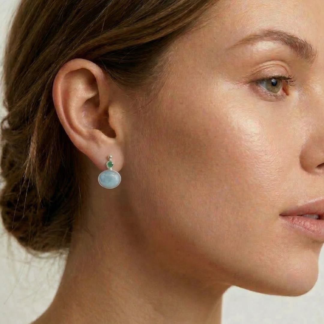 Elegant 925 Sterling Silver Aquamarine Earrings with Oval Natural Blue Stones, perfect for March birthdays and special occasions.