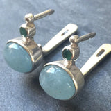 Aquamarine Earrings, Natural Aquamarine, Emerald Earrings, Natural Emerald, March Birthstone ,May Birthstone, Solid Silver, Silver Earrings