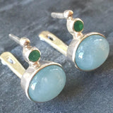 Aquamarine Earrings, Natural Aquamarine, Emerald Earrings, Natural Emerald, March Birthstone ,May Birthstone, Solid Silver, Silver Earrings