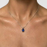 Blue Sapphire Necklace - Dainty Oval Necklace - Royal Blue Pendant