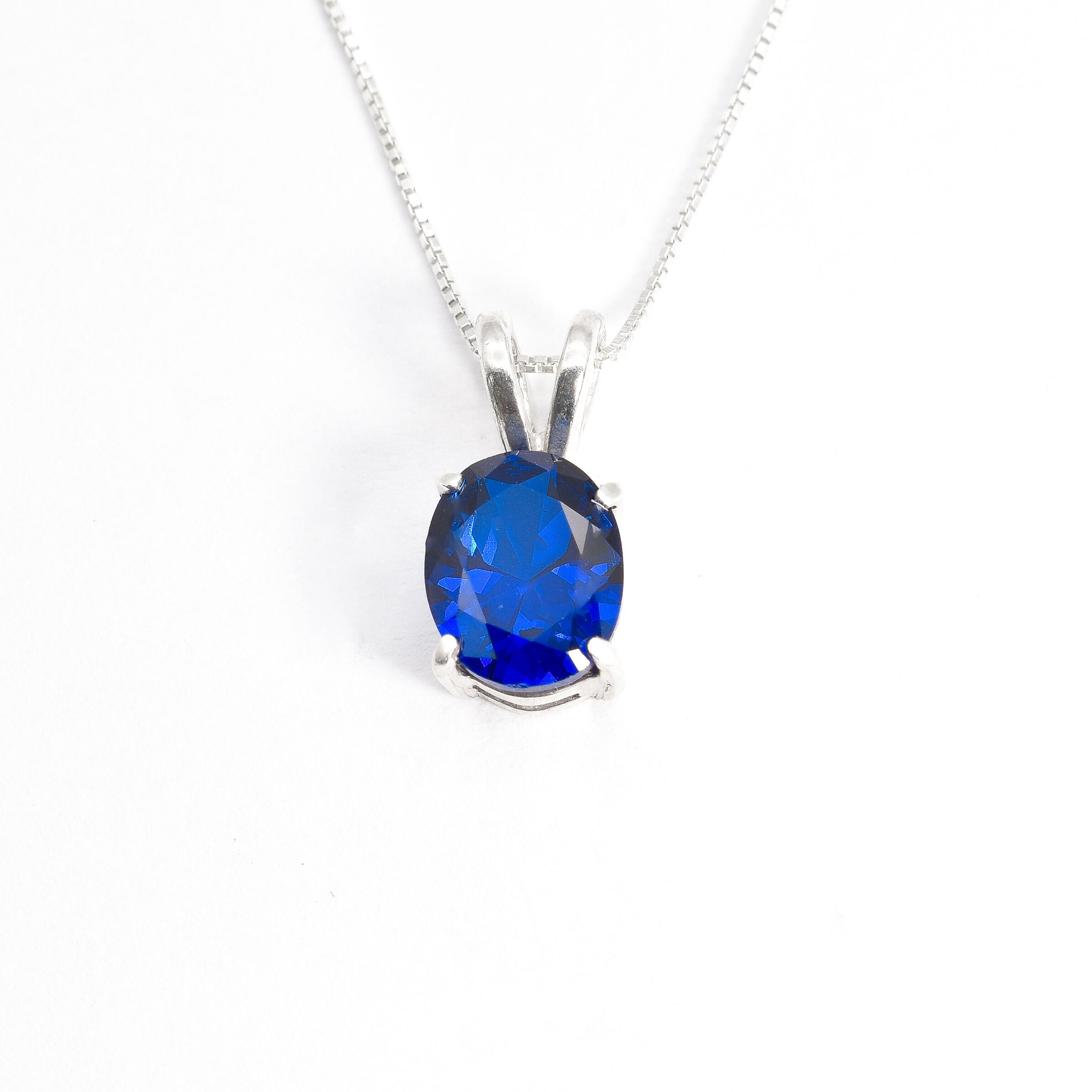 Sapphire Pendant, Created Sapphire, Blue Oval Pendant, 3 Carat Pendant, Sapphire Necklace, Dainty Blue Pendant, Simple Pendant, Solid Silver