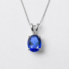 Blue Sapphire Necklace - Dainty Oval Necklace - Royal Blue Pendant