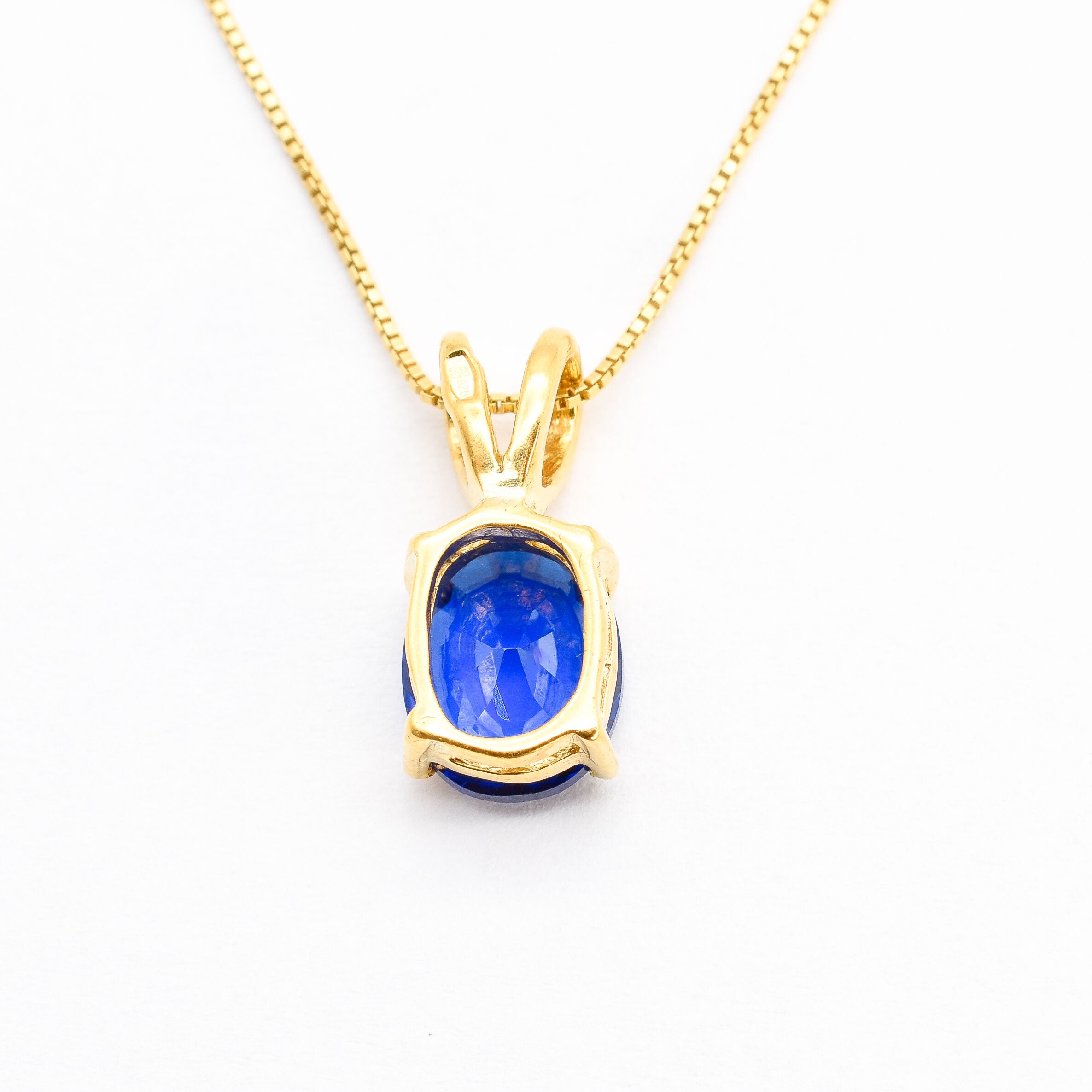 Sapphire Pendant, Created Sapphire, Blue Oval Pendant, 3 Carat Pendant, Sapphire Necklace, Dainty Blue Pendant, Simple Pendant, Solid Silver(1)