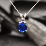 Blue Sapphire Necklace - Dainty Oval Necklace - Royal Blue Pendant