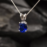 Blue Sapphire Necklace - Dainty Oval Necklace - Royal Blue Pendant