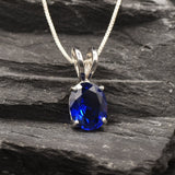 Blue Sapphire Necklace - Dainty Oval Necklace - Royal Blue Pendant