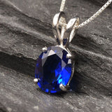 Blue Sapphire Necklace - Dainty Oval Necklace - Royal Blue Pendant