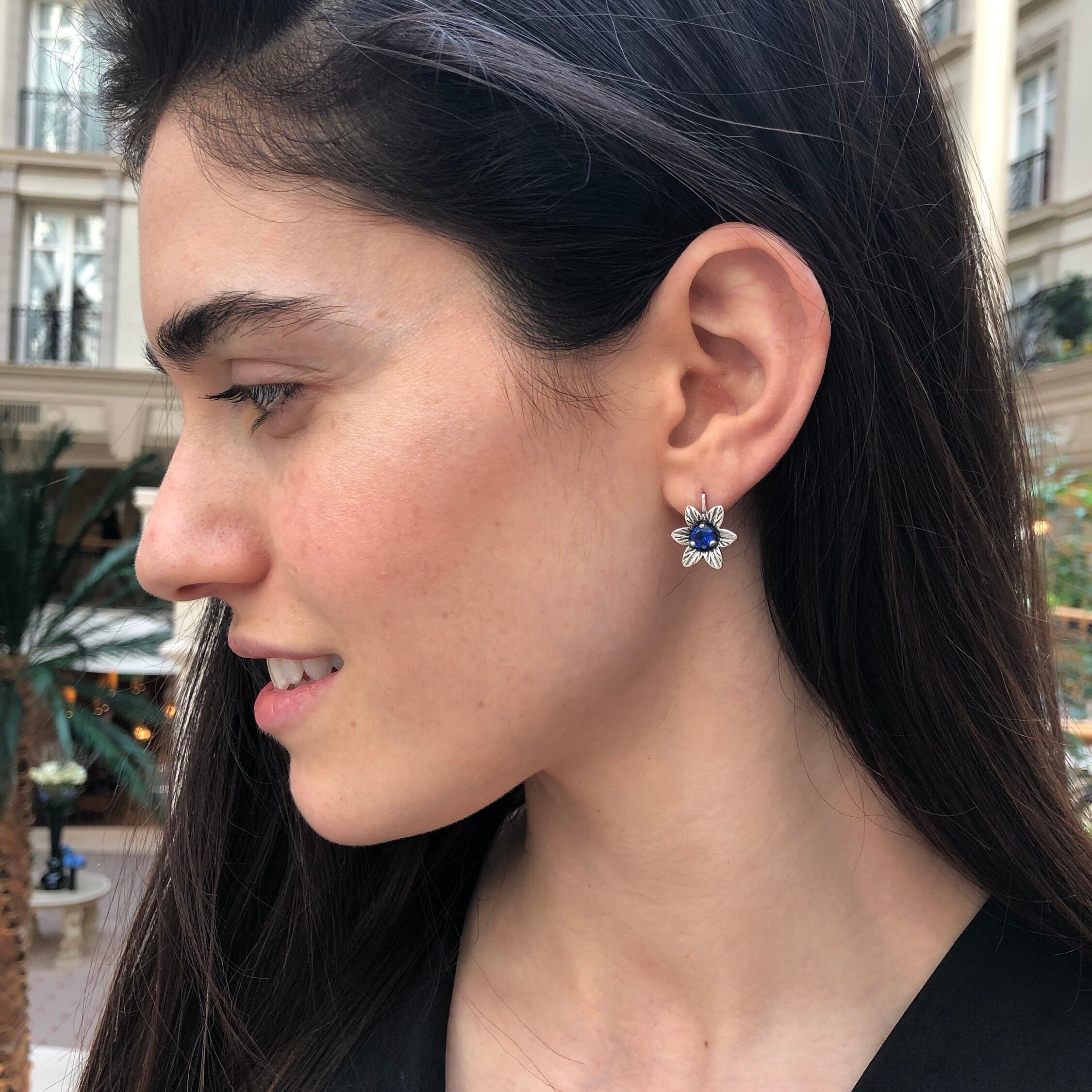 Opal Earrings, Natural Opal, October Earrings, Flower Earrings, Vintage Flower Earrings, Opal Flower Earrings, Silver Flower Earrings, Opal