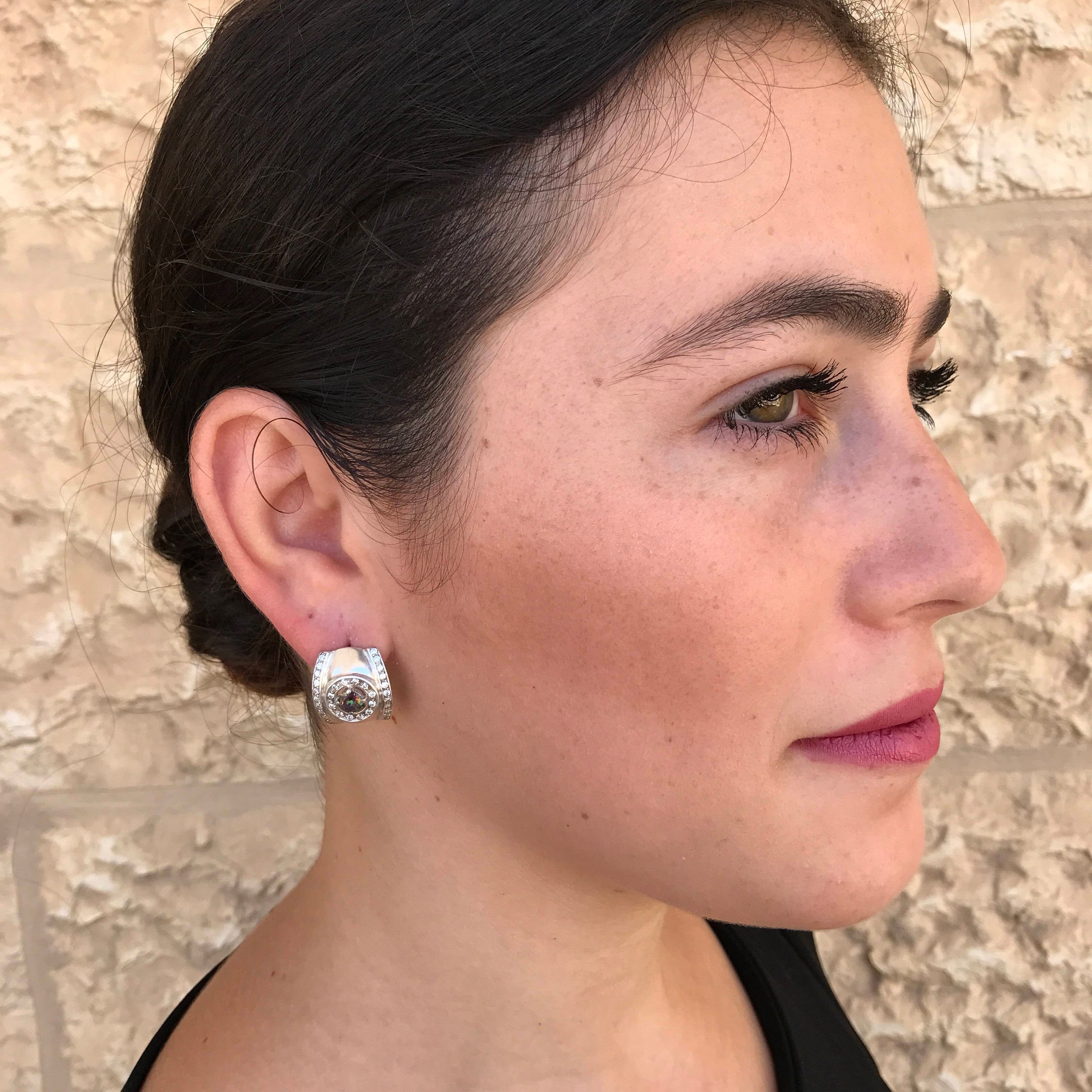 Mystic Topaz Earrings, Bezel Earrings, November Birthstone, Vintage Earrings, Wide Earrings, Natural Topaz, Birthstone Earrings,Mystic Topaz